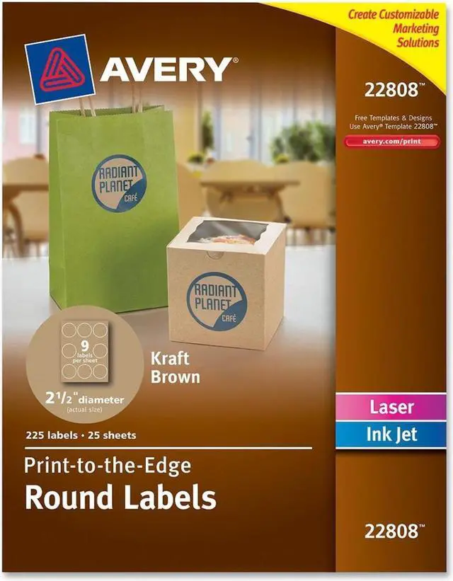 Alt view image 4 of 20 - Avery Round Print-to-the-Edge Labels 2 1/2" dia Brown Kraft 225/PK 22808
