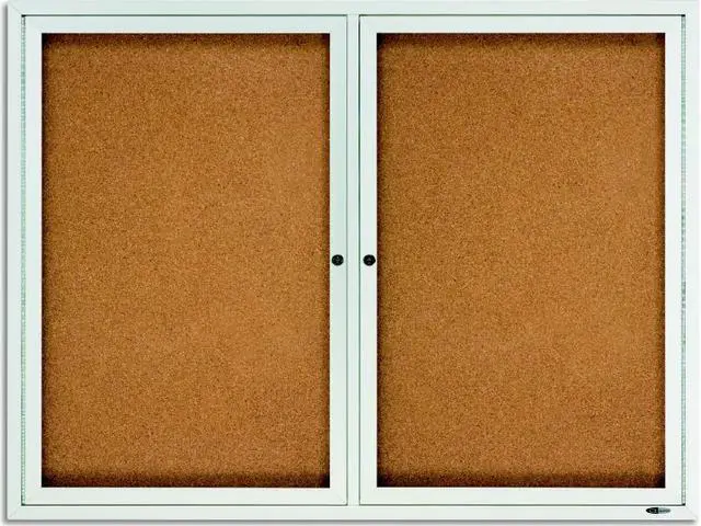 Alt view image 4 of 17 - Quartet Enclosed Bulletin Board Natural Cork/Fiberboard 48 x 36 Silver Aluminum Frame 2364