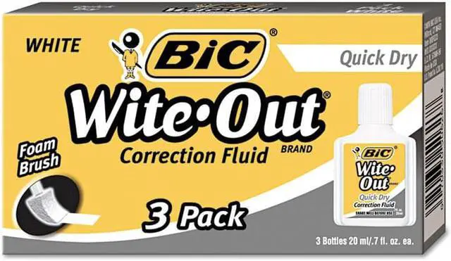 Alt view image 5 of 20 - Bic Wite-Out Quick Dry Correction Fluid 20 ml Bottle White 3/Pack WOFQD324