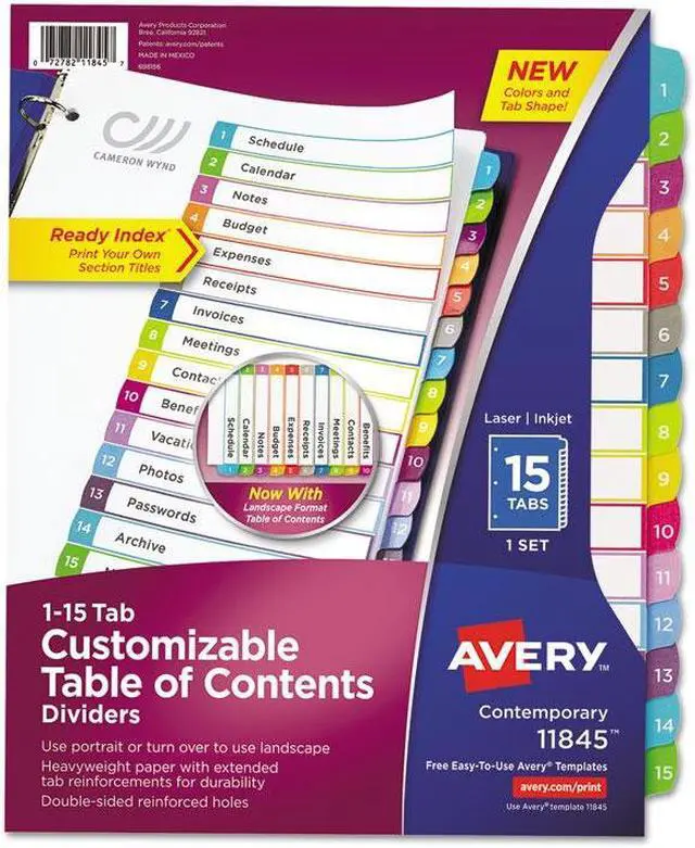 Alt view image 6 of 20 - Avery Ready Index Table of Contents Dividers Multicolor Tabs 1-15 Letter 11845