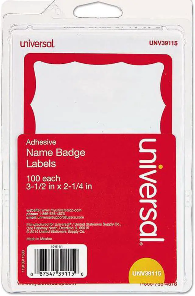 Main image of General Supply 92264 Border-Style Self-Adhesive Name Badges, 3 1/2 X 2 1/4, White/Red, 100/Pack