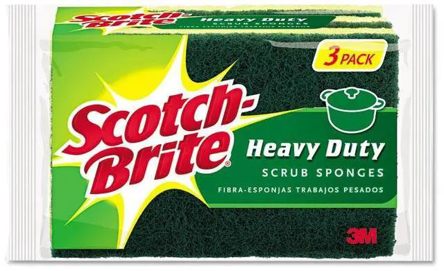 Main image of Heavy-Duty Scrub Sponge, 4 1/2 X 2 7/10 X 3/5 Green/Yellow, 3/Pack
