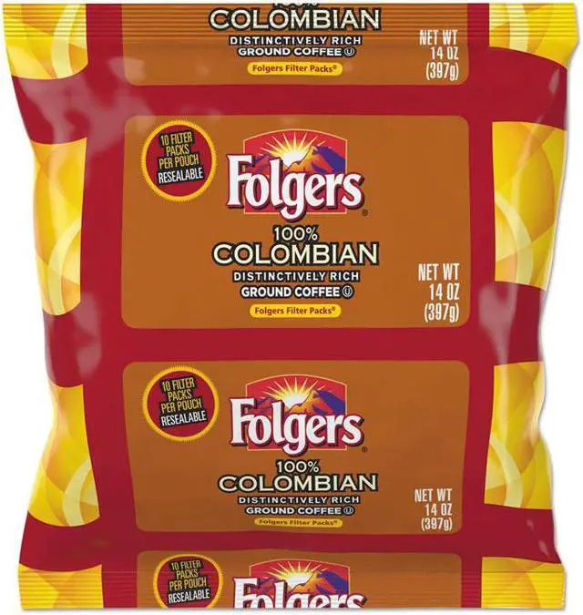 Alt view image 4 of 10 - Folgers Colombian Ground Coffee Filter Packs Ground - Regular - Colombian - Bold - 1.4 oz - 40 / Carton  FOL10107