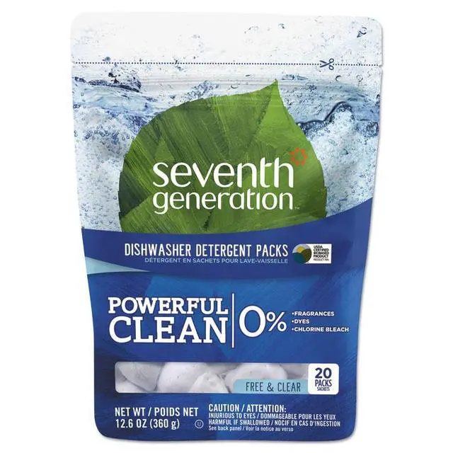 Alt view image 13 of 17 - Seventh Generation 22818PK Natural Dishwasher Detergent Concentrated Packs, Free & Clear, 20 Packets/Pack, 1 Pack