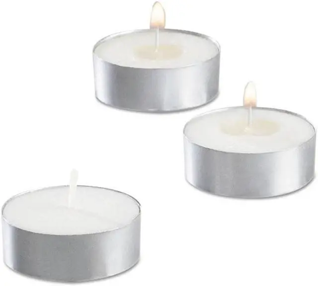 Main image of Sterno STE40100 Tealight Candle, 5 Hour Burn, 1/2 Inch H, White, 50/Pack, 10 Packs/Carton