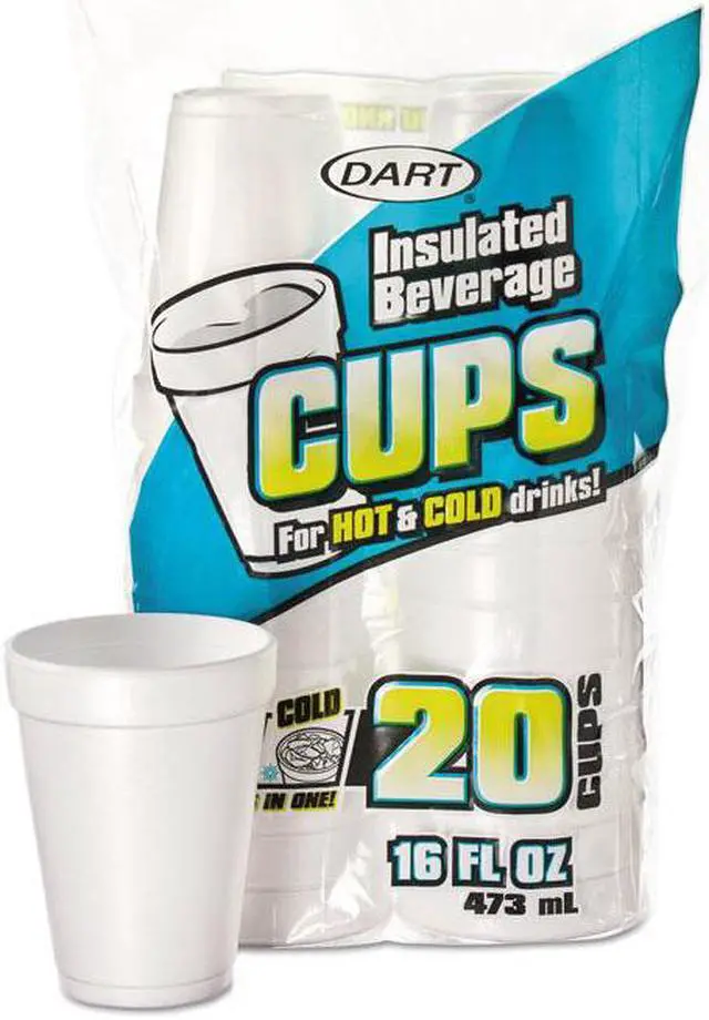 Main image of Dart 16FP20 Large Foam Drink Cup, 16 Oz, Hot/Cold, White, 20/Bag, 12 Bag/Carton