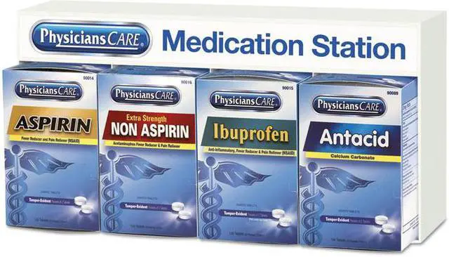 Main image of PhysiciansCare ACM90780 Medication Station: Aspirin, Ibuprofen, Non Aspirin Pain Reliever, Antacid
