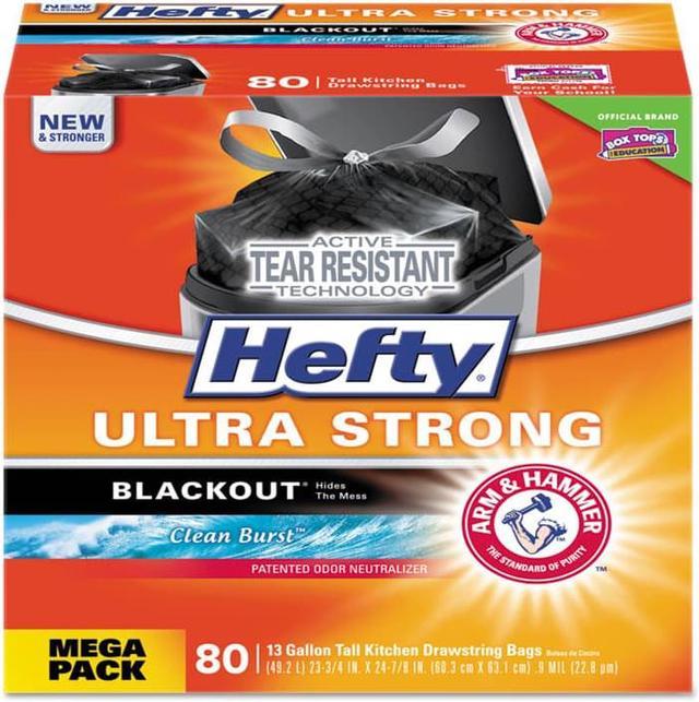 Hefty E84545 Blackout Tall-Kitchen Drawstring Bags, 13gal, 1.1Mil