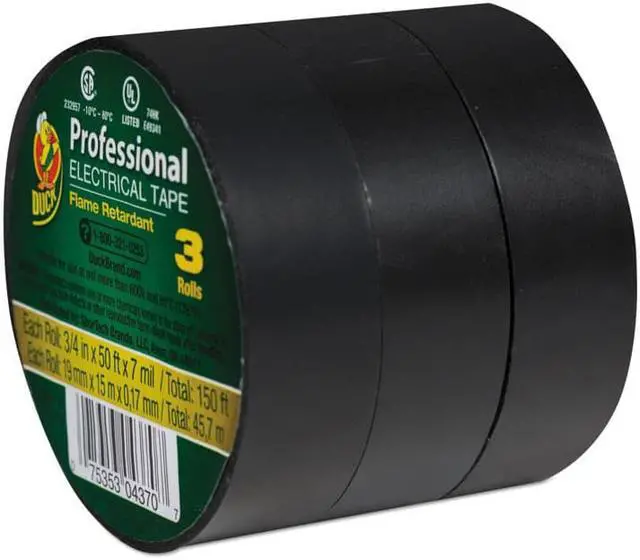 Alt view image 2 of 11 - DUCK 299004 Electrical Tape, 0.75 inx 50yd, Black, PK3
