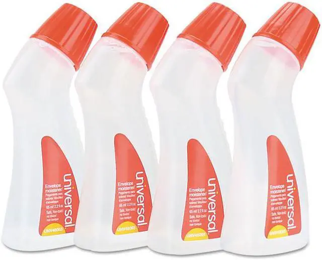 Main image of Universal UNV46065VP Envelope Moistener With Adhesive, 2.2 Oz Bottle, Clear, 4/Pack