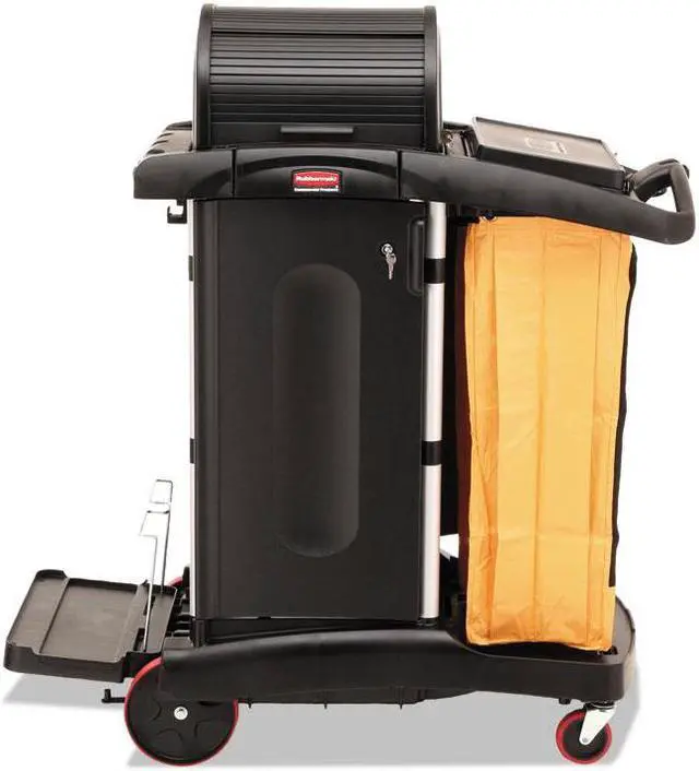 Alt view image 7 of 8 - High-Security Healthcare Cleaning Cart, 22w x 48.25d x 53.5h, Black 9T7500BK