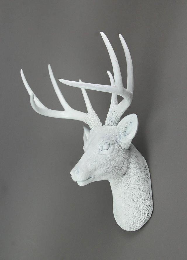 Alt view image 2 of 3 - White Deer Head Wall Mount 8 Point Antler Faux Taxidermy Buck Hanging Resin Sculpture Decor Art