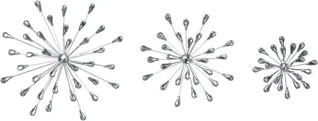 Main image of Set of 3 Metal Starburst Wall Sculptures - Silver Finish, Durable & Elegant Home Decor,12", 9", 6" Diameter, Easy to Hang, Crystal-Adorned, Eye-Catching Accents