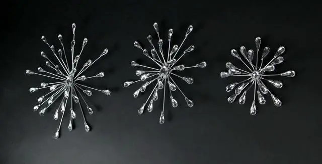 Alt view image 3 of 7 - Set of 3 Metal Starburst Wall Sculptures - Silver Finish, Durable & Elegant Home Decor,12", 9", 6" Diameter, Easy to Hang, Crystal-Adorned, Eye-Catching Accents