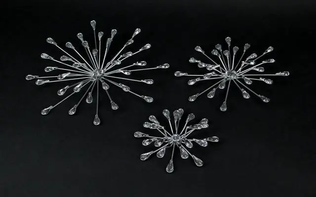 Alt view image 2 of 7 - Set of 3 Metal Starburst Wall Sculptures - Silver Finish, Durable & Elegant Home Decor,12", 9", 6" Diameter, Easy to Hang, Crystal-Adorned, Eye-Catching Accents