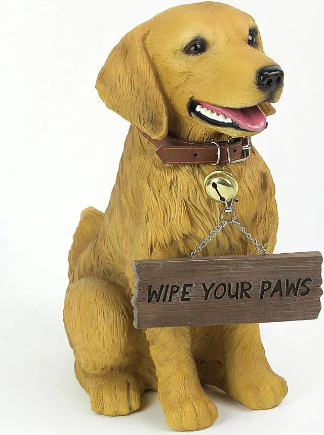 Alt view image 2 of 7 - 12.75 Inch Tall Golden Retriever Dog Realistic Lifelike Statue with Reversible Sign