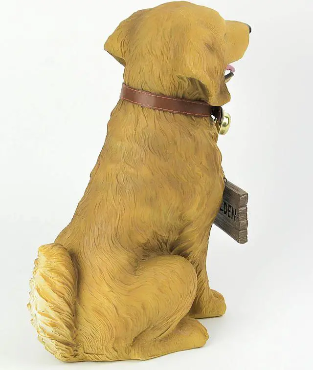 Alt view image 3 of 7 - 12.75 Inch Tall Golden Retriever Dog Realistic Lifelike Statue with Reversible Sign