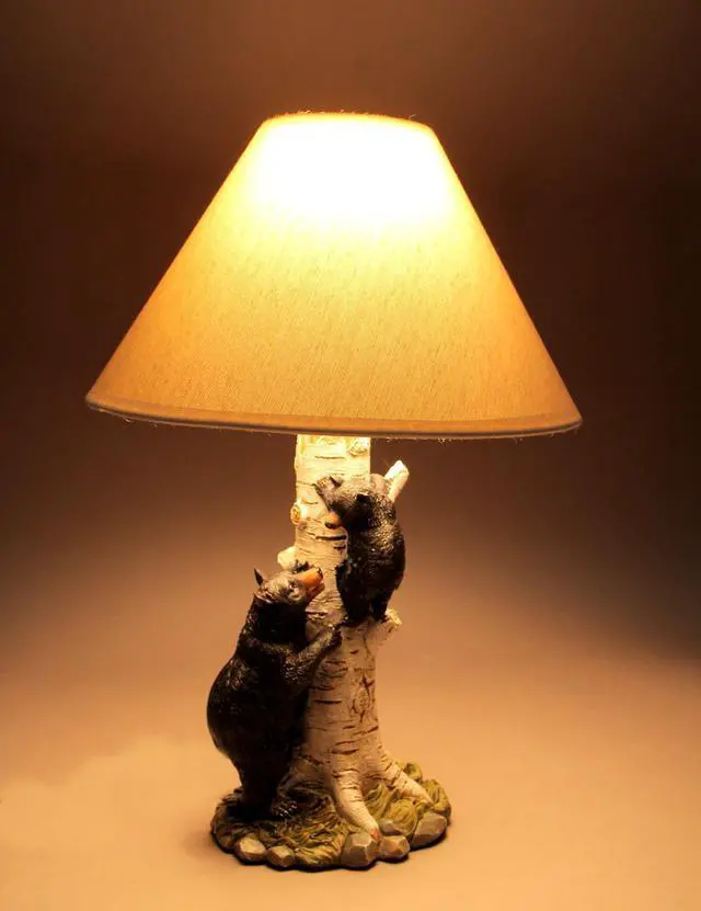 Alt view image 4 of 4 - Black Bear and Cub Birch Tree Table Lamp With Shade