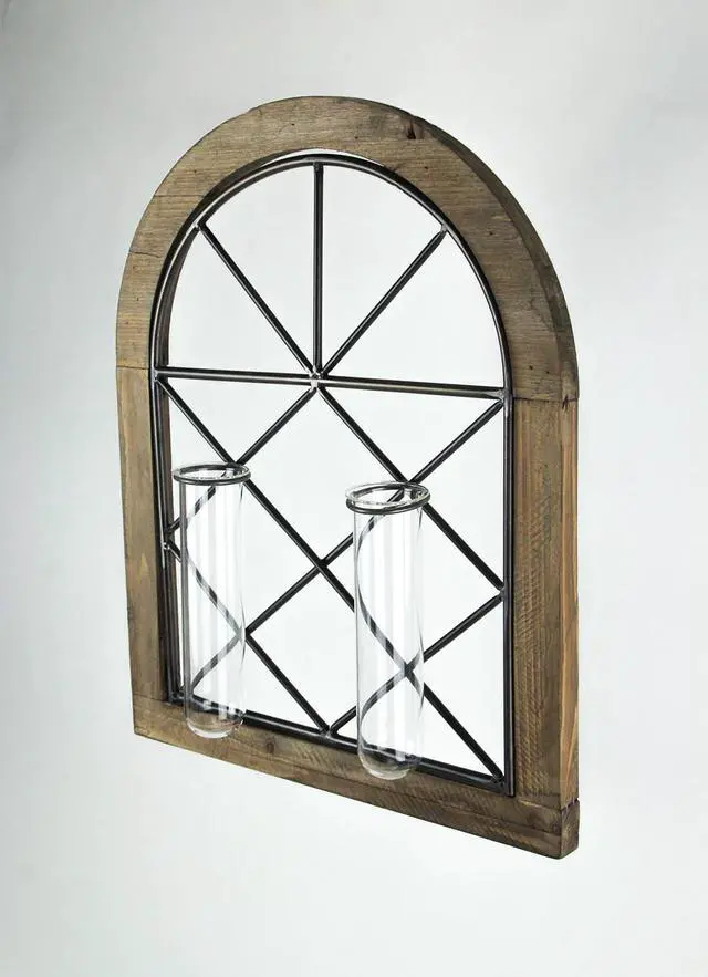 Alt view image 2 of 3 - Cathedral Style Wall Flower Sconce With Dual Glass Bud Vases