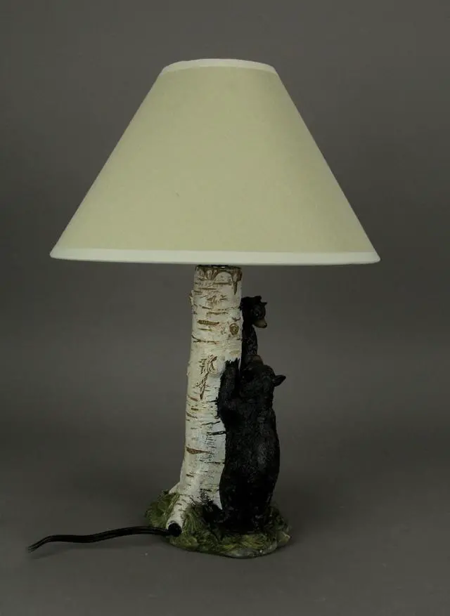 Alt view image 2 of 4 - Black Bear and Cub Birch Tree Table Lamp With Shade