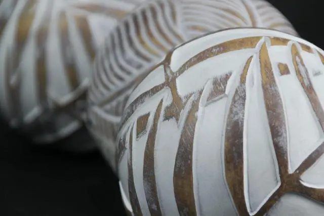 Alt view image 3 of 3 - Whitewashed Tropical Leaf Wood Look Decor Balls Set of 4