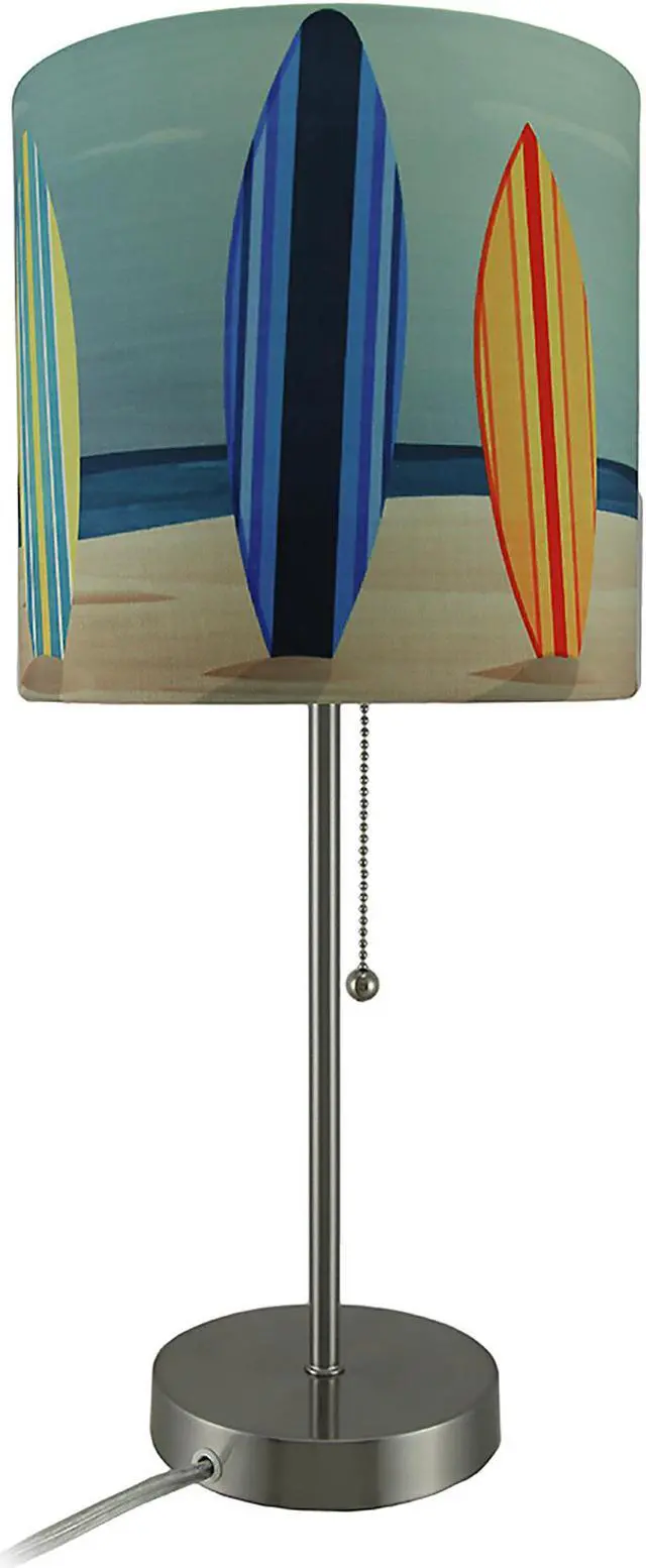 Alt view image 2 of 5 - 18-Inch Stainless Steel Surfboard Table Lamp, a Perfect Beach-Themed Decor Accent with Captivating Beach Surfboard Shade, Ideal for Living Rooms and Bedrooms