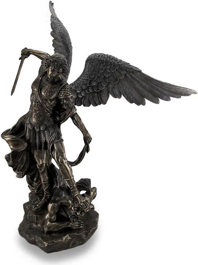 Alt view image 2 of 3 - Saint Michael, The Archangel Triumphing Over Lucifer 31-Inch Tall Bronze Finished Cast Resin Sculpture - Majestic Home Decor Statue in Exquisite Detail