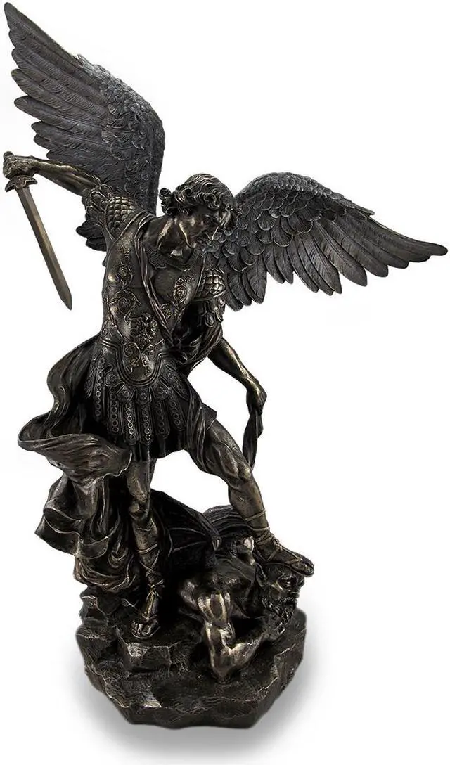 Main image of Saint Michael, The Archangel Triumphing Over Lucifer 31-Inch Tall Bronze Finished Cast Resin Sculpture - Majestic Home Decor Statue in Exquisite Detail