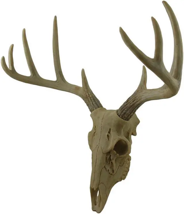 Alt view image 2 of 4 - Little Bucky - 15-Inch Wall Mounted Faux Deer Skull With 10-Point Antlers - Hand-Painted Aged Finish - Lodge or Western Charm for Your Rustic Living Space