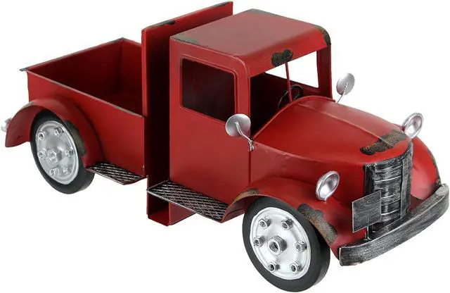 Main image of Vintage Pickup Truck Metal Bookends with Weathered Red Finish - Charming Front and Back Design - Perfect for Rustic Farmhouse Shelf Décor - 6.75 Inches High