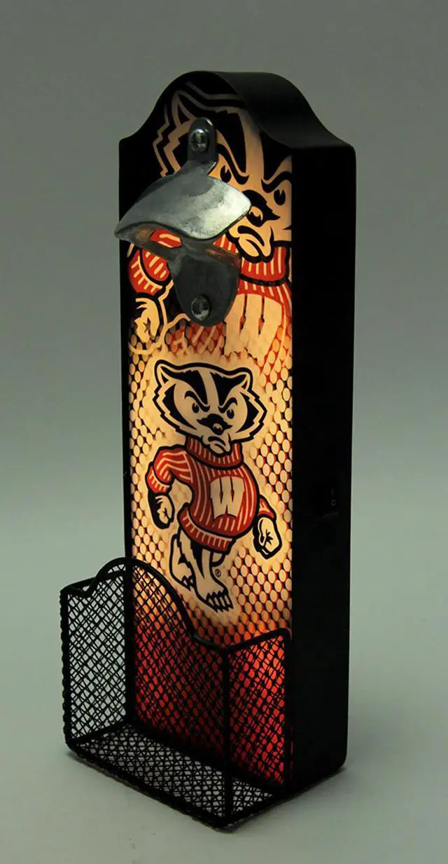 Alt view image 2 of 4 - University of Wisconsin Badgers LED Lighted Bottle Opener With Cap Catcher