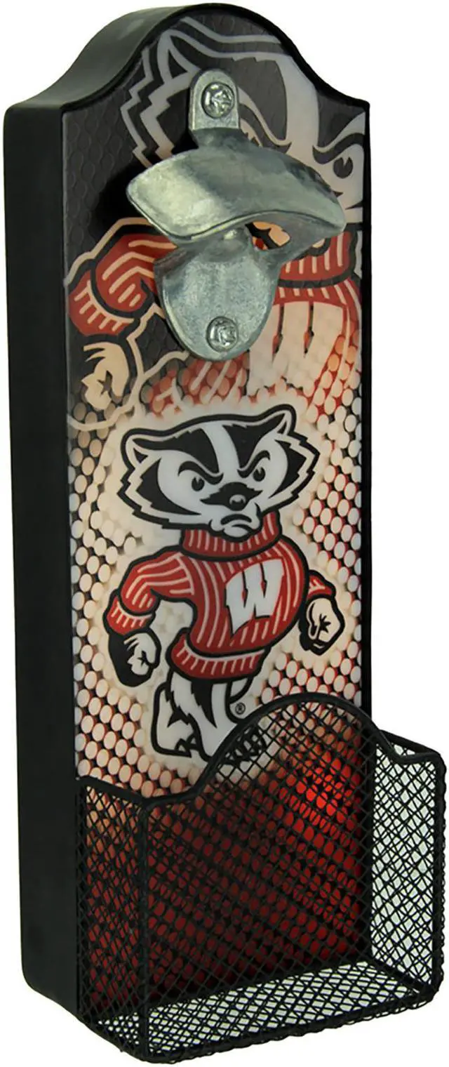Main image of University of Wisconsin Badgers LED Lighted Bottle Opener With Cap Catcher