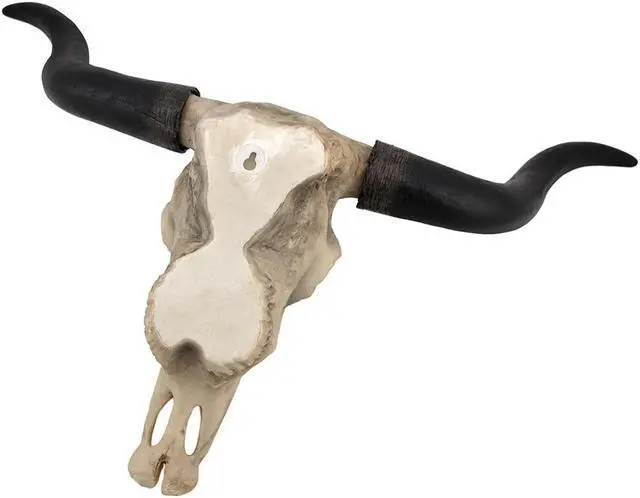 Alt view image 3 of 7 - Huge 27.5-Inch Wide Long Horn Steer Skull Resin Wall Hanging for Western Themed Bedrooms and Living Rooms - Simple Installation - Country Farmhouse Cow Decor