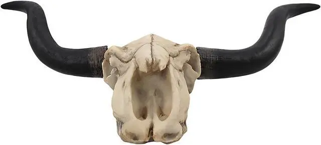 Alt view image 2 of 7 - Huge 27.5-Inch Wide Long Horn Steer Skull Resin Wall Hanging for Western Themed Bedrooms and Living Rooms - Simple Installation - Country Farmhouse Cow Decor