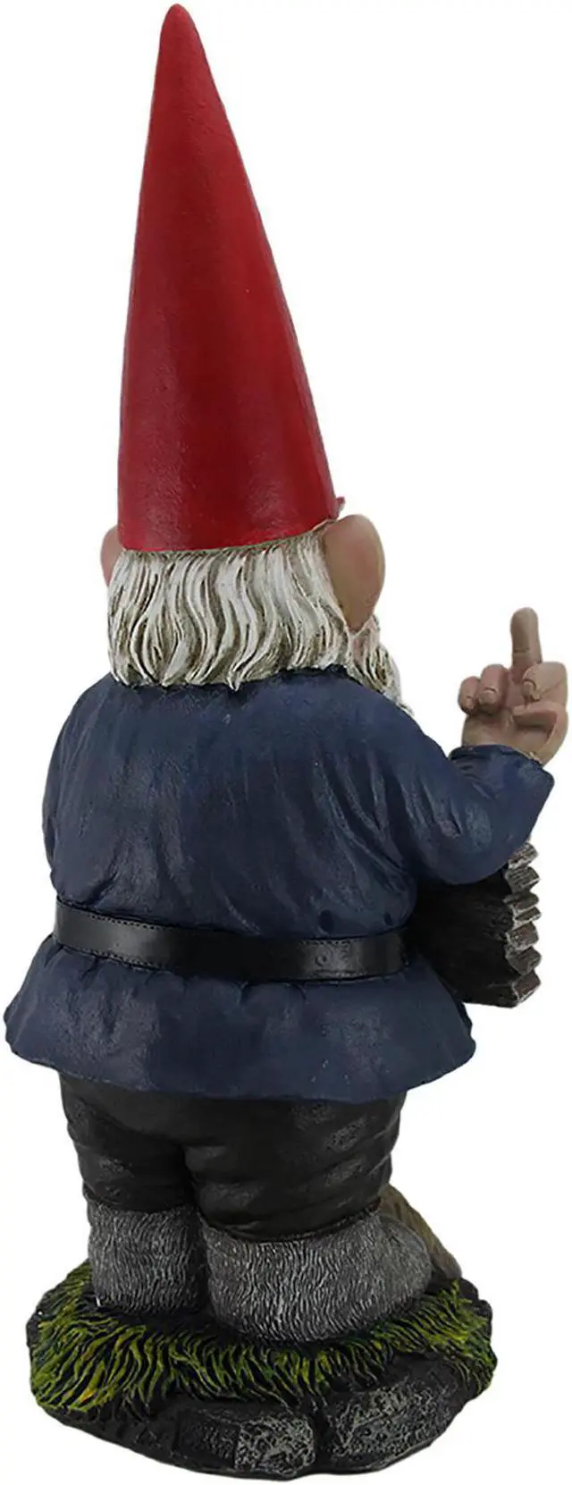 Alt view image 3 of 3 - "Take A Hike" Defiant Go Away Resin Garden Gnome Un-Welcome Sign - Red Hat Grumpy Rude Gesture Porch Statue - Standing 17.5 Inches Tall - Giving a One-Finger Salute