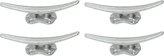 Main image of Set of 4 Metallic Silver Finish Cast Iron Boat Cleat Wall Hooks / Drawer Pulls Cabinet Handles - Nautical or Coastal Décor - Easy Install - 5.75 Inches Long