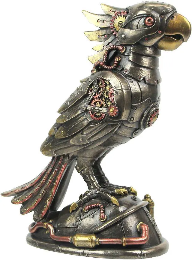Main image of Steampunk Designed Cockatiel / Parrot Bird Metallic Silver and Copper Finished Resin Tabletop Statue - 7.5 Inches High - Intricate Detailing - Hand Painted Accents