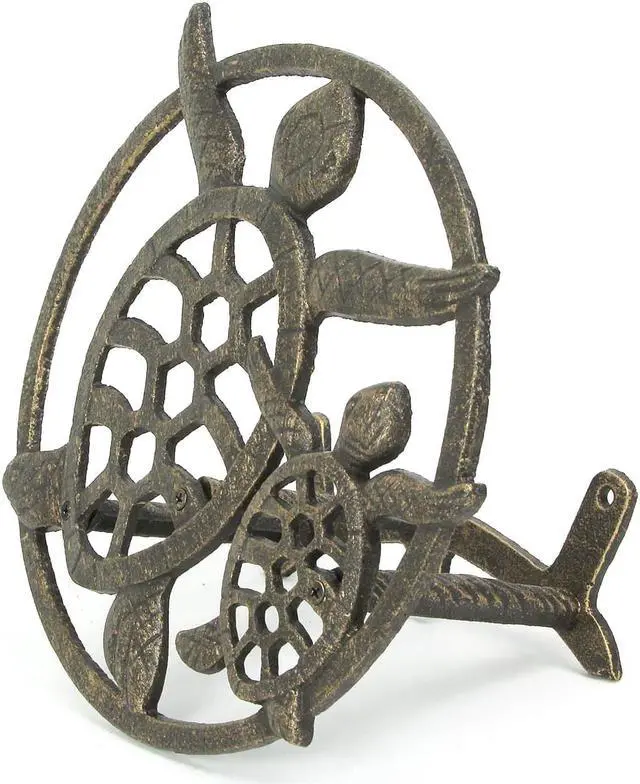 Alt view image 4 of 7 - Bronze Sea Turtle Cast Iron Hose Holder: Decorative Wall-Mounted Garden Hose Hanger - Nautical Outdoor Decor Accentuating Your Space with Coastal Elegance