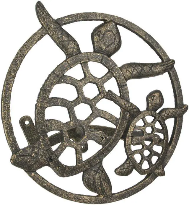 Main image of Bronze Sea Turtle Cast Iron Hose Holder: Decorative Wall-Mounted Garden Hose Hanger - Nautical Outdoor Decor Accentuating Your Space with Coastal Elegance
