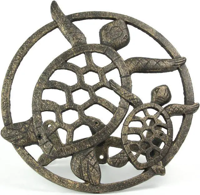 Alt view image 6 of 7 - Bronze Sea Turtle Cast Iron Hose Holder: Decorative Wall-Mounted Garden Hose Hanger - Nautical Outdoor Decor Accentuating Your Space with Coastal Elegance