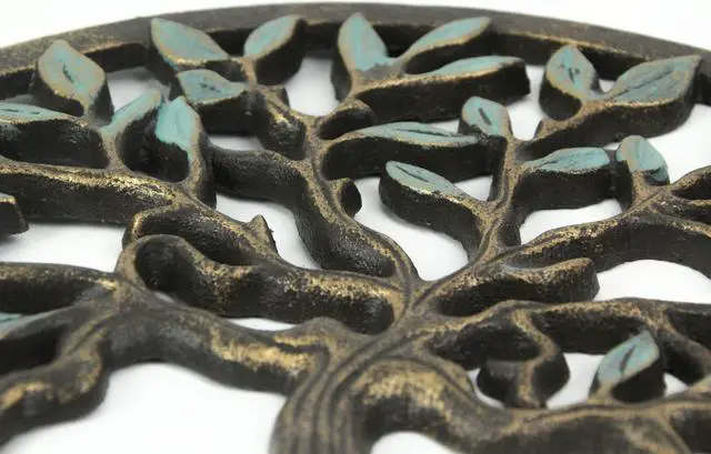 Alt view image 4 of 5 - Bronze and Green Finish Cast Iron Tree Of Life Wall Décor Sculpture 11.75 Inch Diameter - Elegant Nature Themed Decorative Plaque - Easy Install