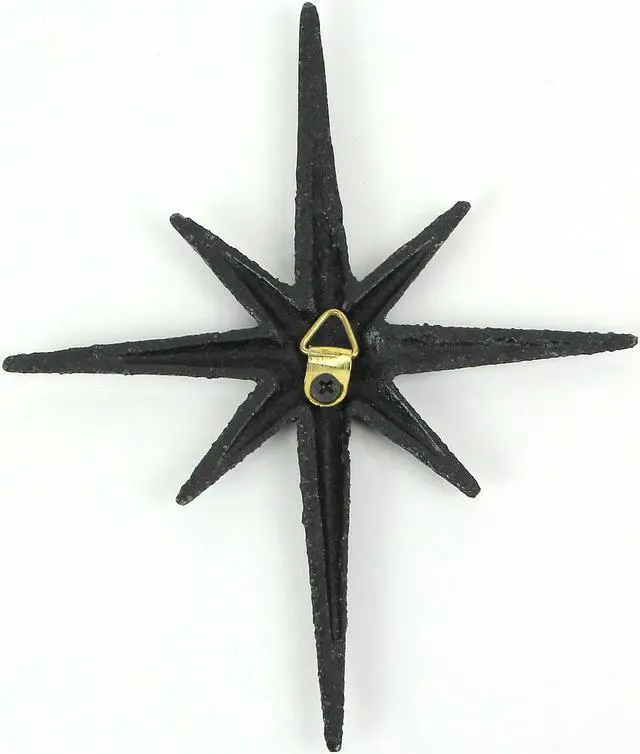 Alt view image 4 of 4 - Set of Three Black Cast Iron 8 Pointed Wall Hangings Mid Century Modern Stars MCM Decor Accents - Easy Install - Ideal for Vintage, Beach, or Nautical Themes