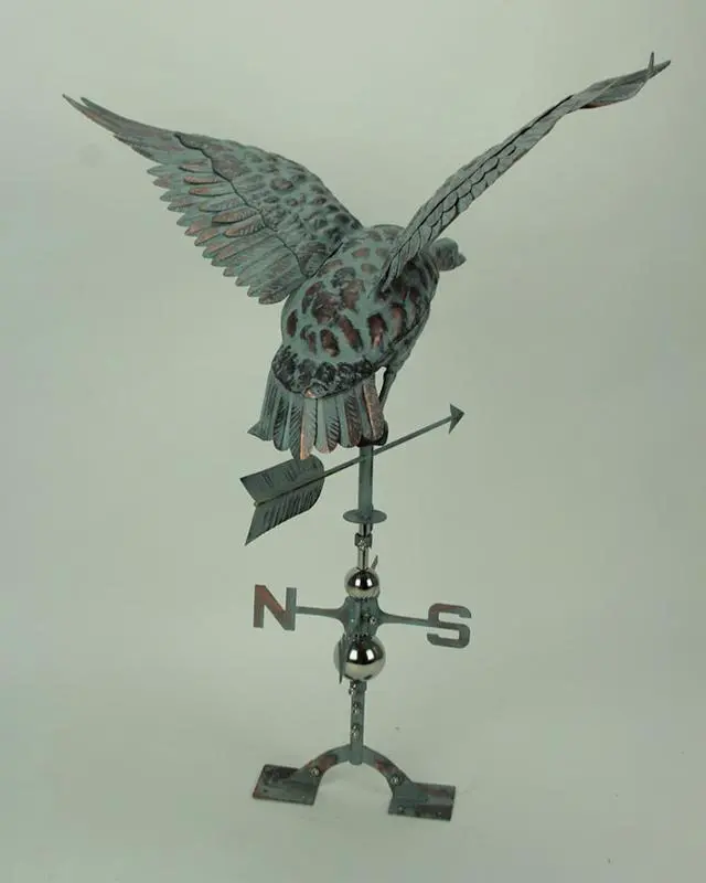 Alt view image 3 of 3 - Verdigris Patina Metal Flying Duck Weathervane with Roof Mount