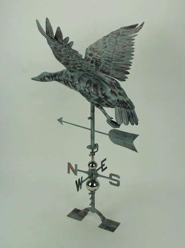 Alt view image 2 of 3 - Verdigris Patina Metal Flying Duck Weathervane with Roof Mount