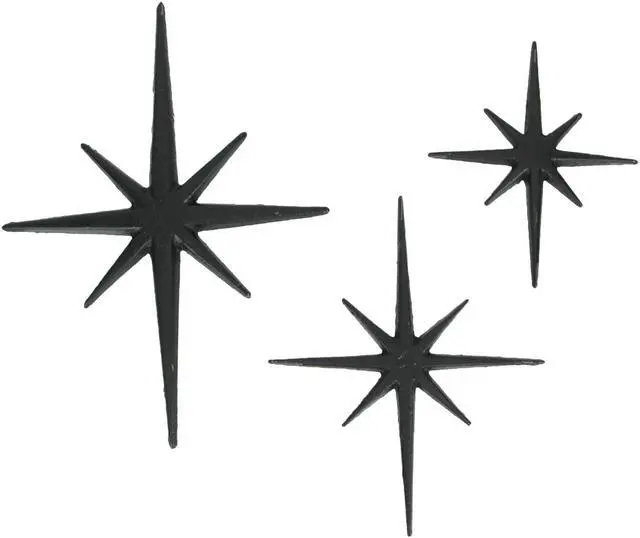 Main image of Zeckos Radiant Trio of Large Matte Black Cast Iron Starburst Wall Hangings - Timeless Mid Century Modern Décor - 8 Pointed Stars - Elegantly Transform Your Space