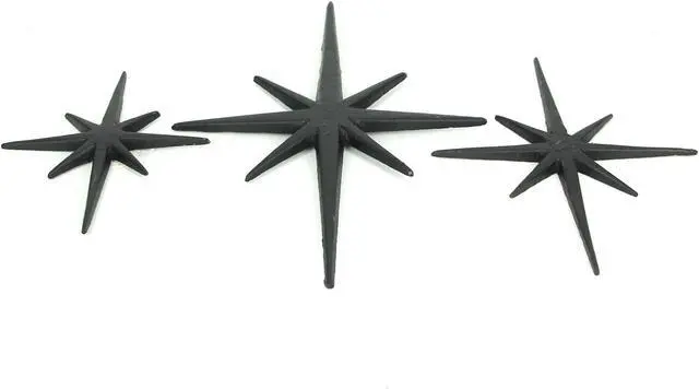 Alt view image 3 of 4 - Zeckos Radiant Trio of Large Matte Black Cast Iron Starburst Wall Hangings - Timeless Mid Century Modern Décor - 8 Pointed Stars - Elegantly Transform Your Space