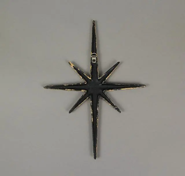 Alt view image 6 of 6 - Radiant Trio of Large Metallic Gold Cast Iron Starburst Wall Hangings - Timeless Mid Century Modern Décor - 8 Pointed Stars - Elegantly Transform Your Space