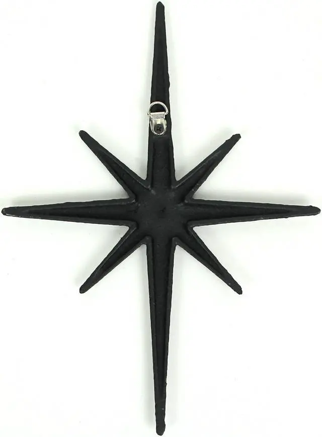 Alt view image 4 of 4 - Zeckos Radiant Trio of Large Matte Black Cast Iron Starburst Wall Hangings - Timeless Mid Century Modern Décor - 8 Pointed Stars - Elegantly Transform Your Space