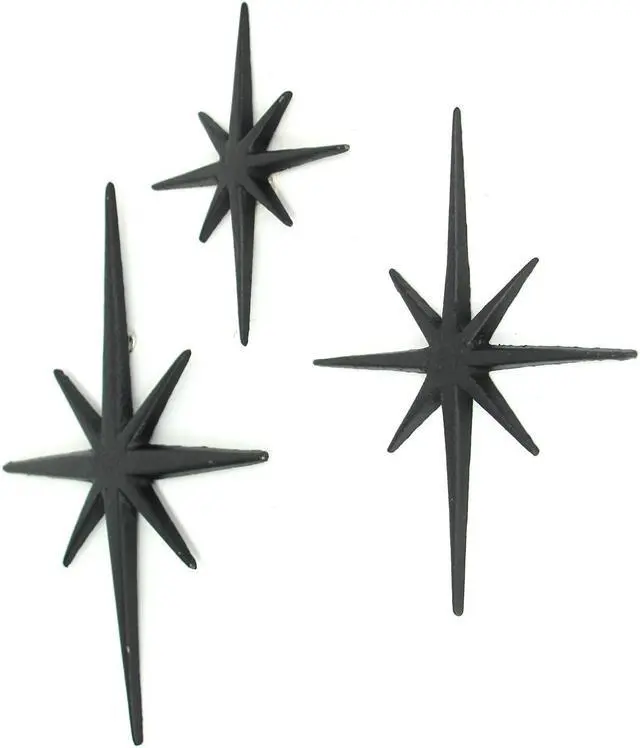 Alt view image 2 of 4 - Zeckos Radiant Trio of Large Matte Black Cast Iron Starburst Wall Hangings - Timeless Mid Century Modern Décor - 8 Pointed Stars - Elegantly Transform Your Space