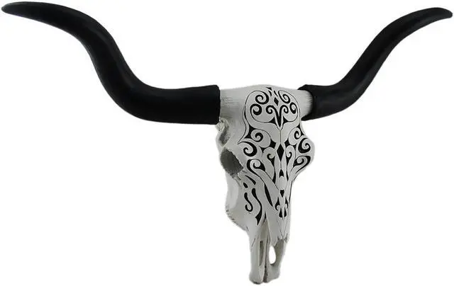 Alt view image 5 of 8 - Longhorn and Lace Exquisite Black & White Filigree Hand-Painted Design Steer Skull Wall Decor - 27.25 Inches Long - Western Charm Meets Art Deco Elegance